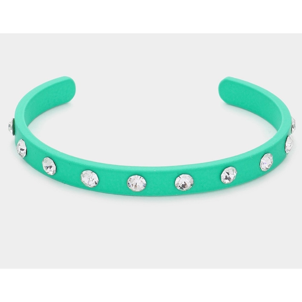 Rhinestone embellished turquoise cuff bracelet